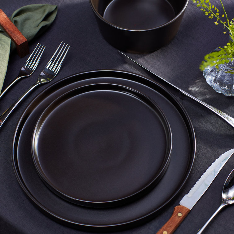 Matte Black Porcelain 16-Piece Outdoor Dinnerware Set