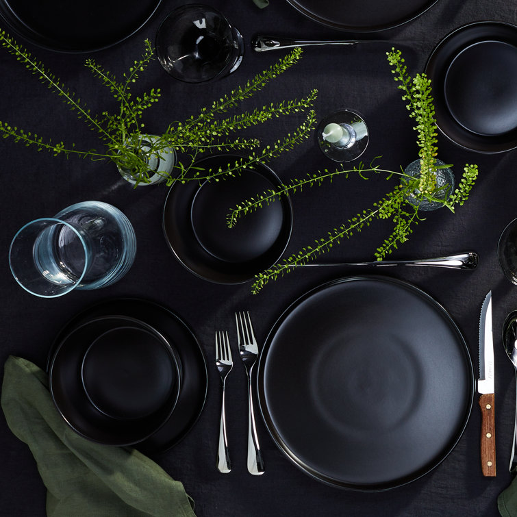 Matte Black Porcelain 16-Piece Outdoor Dinnerware Set
