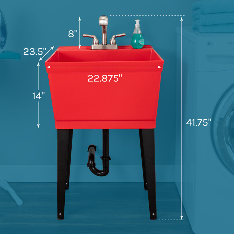 Red Thermoplastic Freestanding Laundry Sink with Stainless Faucet