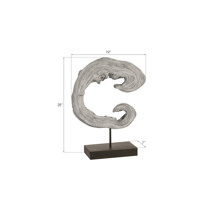 Gray Solid Wood Contemporary Creature Sculpture on Stand
