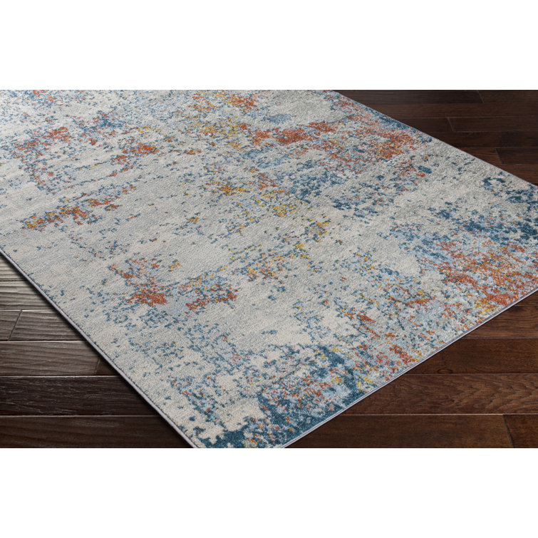 Round Blue Abstract Polypropylene Washable Rug 7'10"