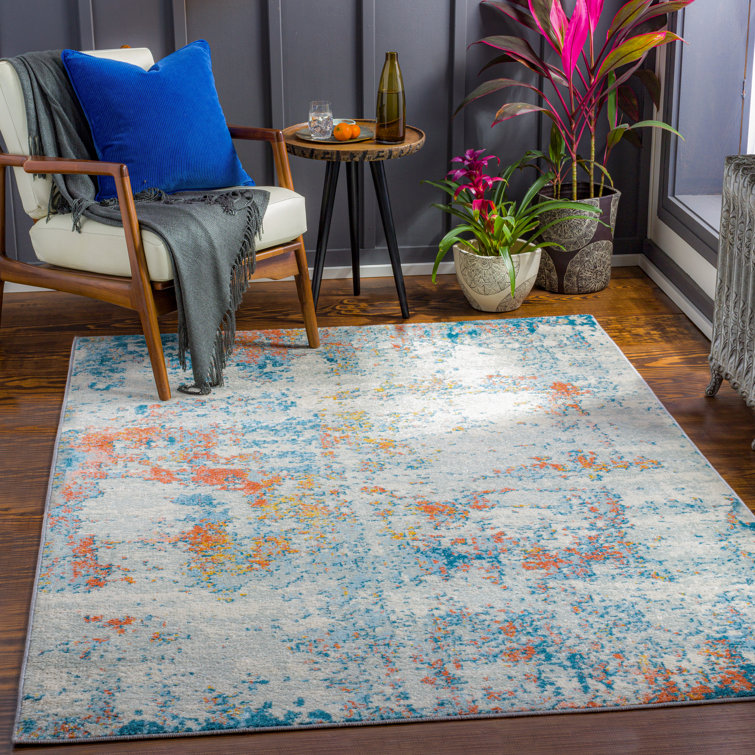 Blue and Orange Abstract Polypropylene Area Rug