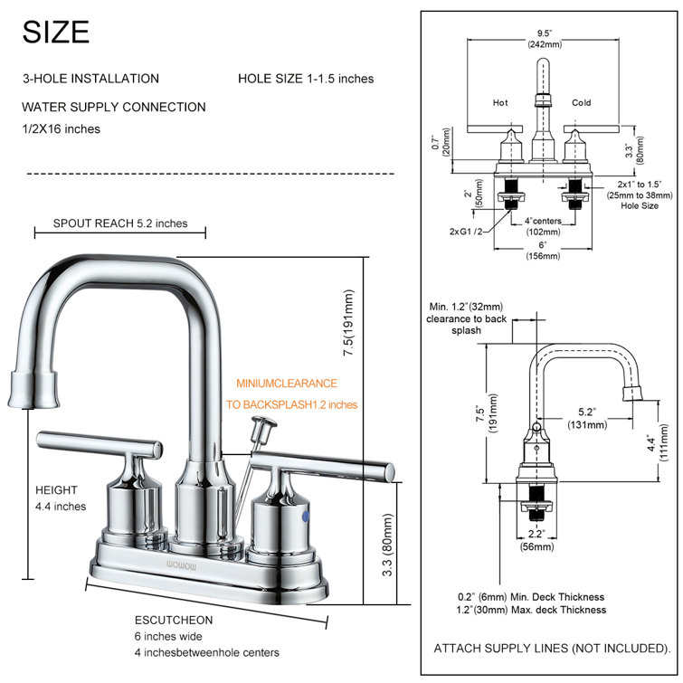 Chrome 4-Inch Centerset 2-Handle Bathroom Faucet with Drain Assembly
