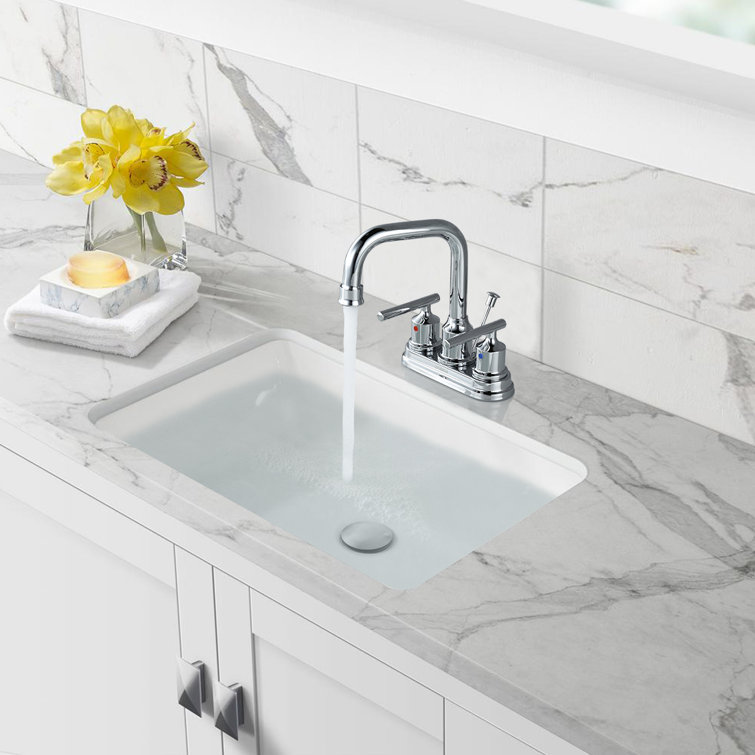 Chrome 4-Inch Centerset 2-Handle Bathroom Faucet with Drain Assembly