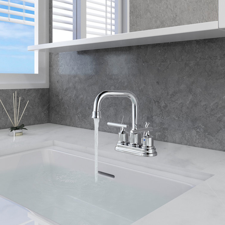 Chrome 4-Inch Centerset 2-Handle Bathroom Faucet with Drain Assembly