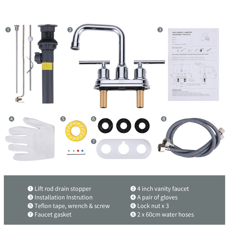 Chrome 4-Inch Centerset 2-Handle Bathroom Faucet with Drain Assembly