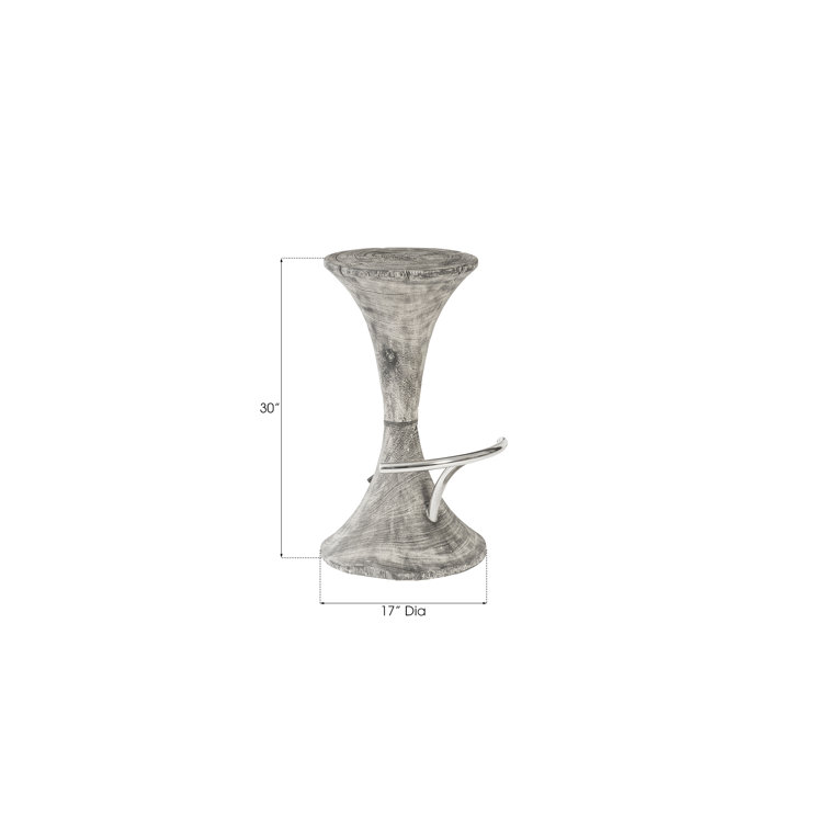 Gray Stone Chamcha Wood Bar Stool with Stainless Steel Foot Rest
