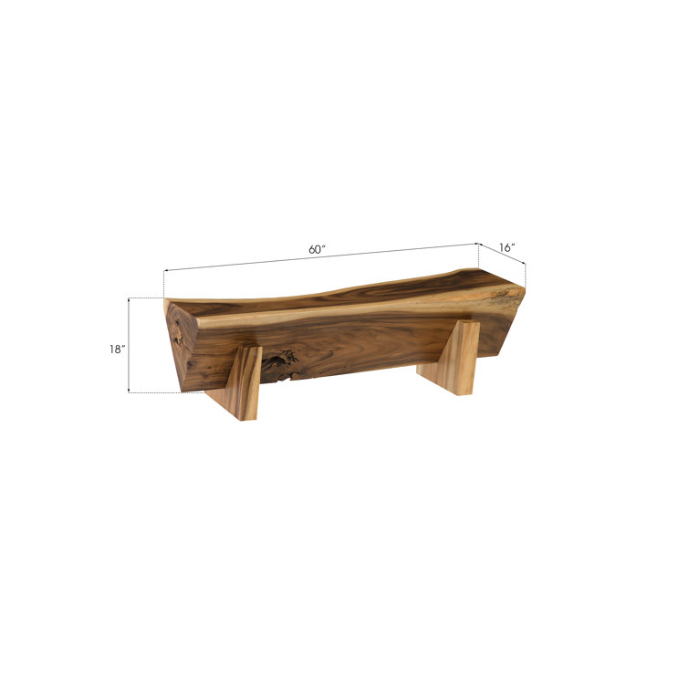 Natural Chamcha Wood Geometric Accent Bench