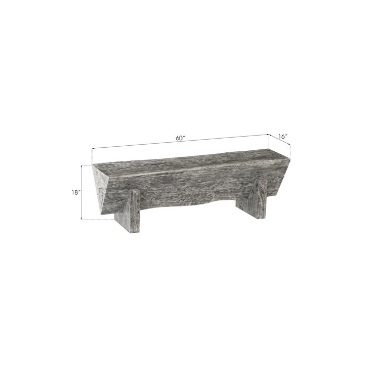 Contemporary Gray Stone Chamcha Wood 60'' Upholstered Bench