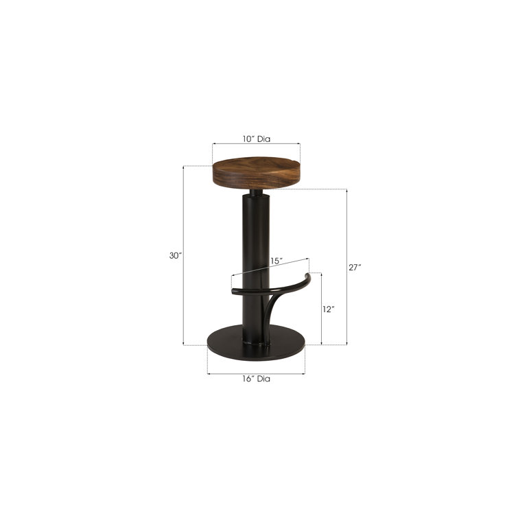 Contemporary Adjustable Swivel Bar Stool in Black and Brown