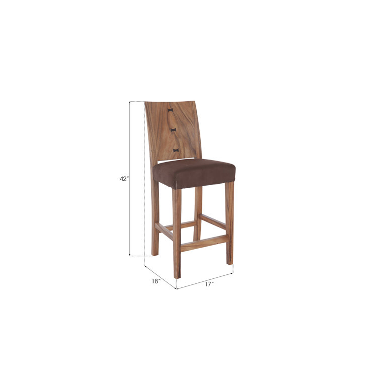 Chamcha Wood and Brown Leather Counter Stool