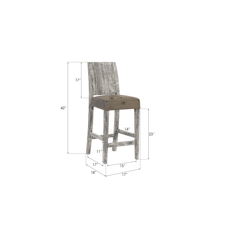 Gray Chamcha Wood Counter Stool with Upholstered Seat