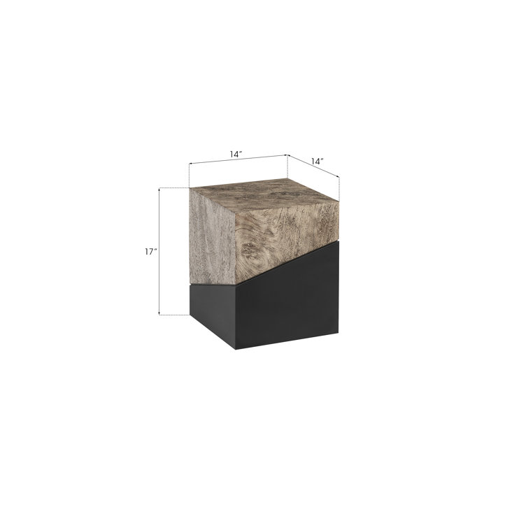 Transitional Geometry Black & Gray Solid Wood Accent Stool
