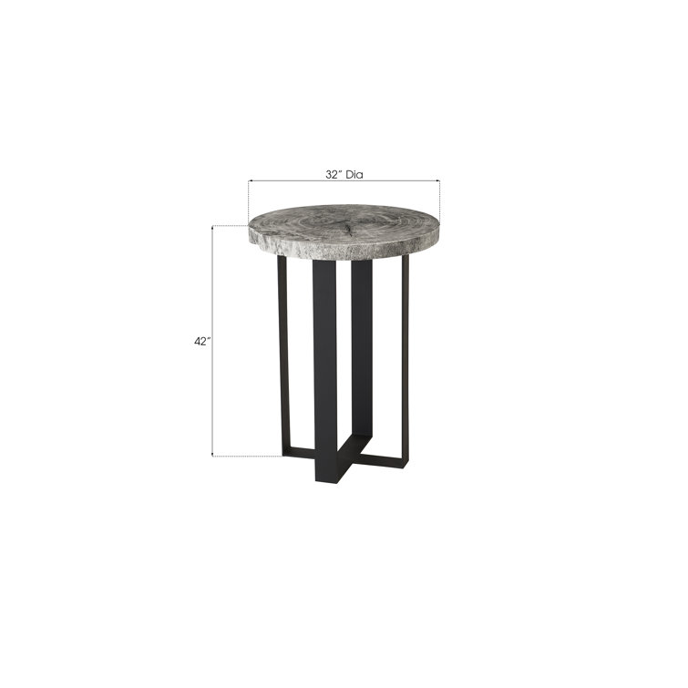 Transitional Chamcha Wood Bar Height Round Dining Table in Black/Gray