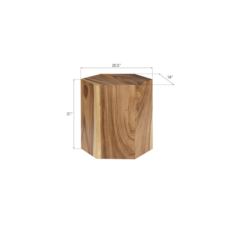 Hexagonal Solid Wood Brown End Table