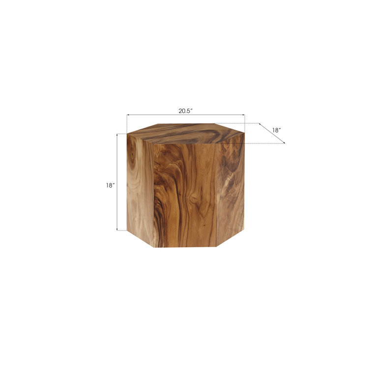 Honeycomb Brown Solid Wood Hexagonal End Table