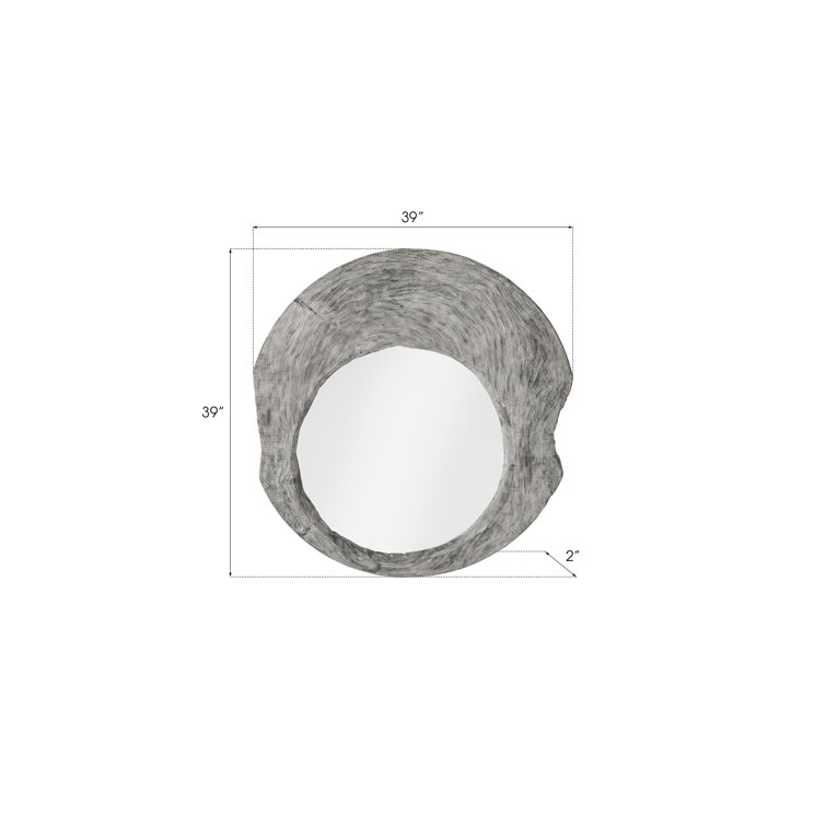 Gray Round Wood Transitional Wall Mirror