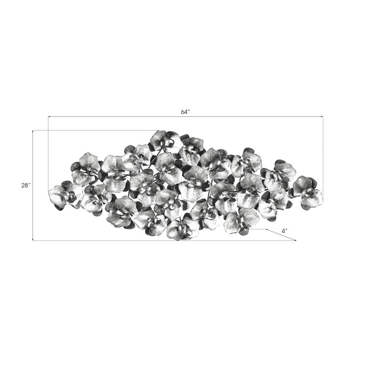64" Black and Silver Metal Orchid Collage Wall Art