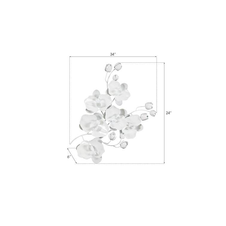 White Metal Orchid Wall Art Decor, 34-Inch