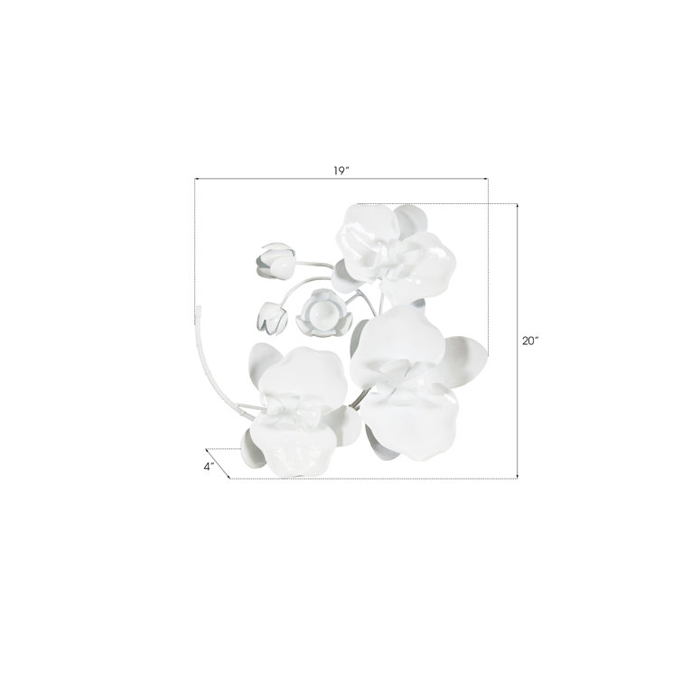 White Metal Orchid Sprig Wall Sculpture