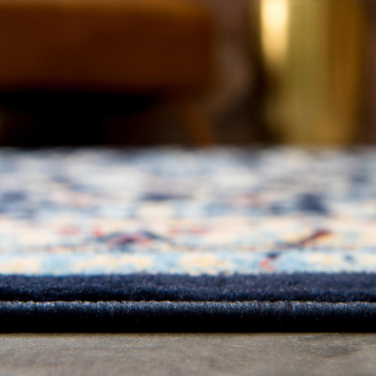 Navy Blue Rectangular Medallion Synthetic Area Rug