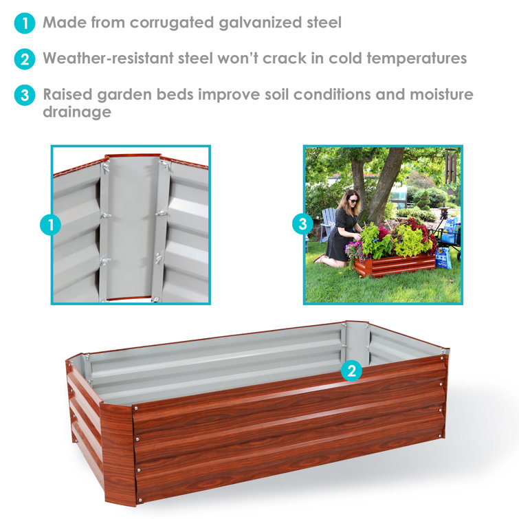 Woodgrain Galvanized Steel Raised Garden Beds, 48" x 24" x 11.75"