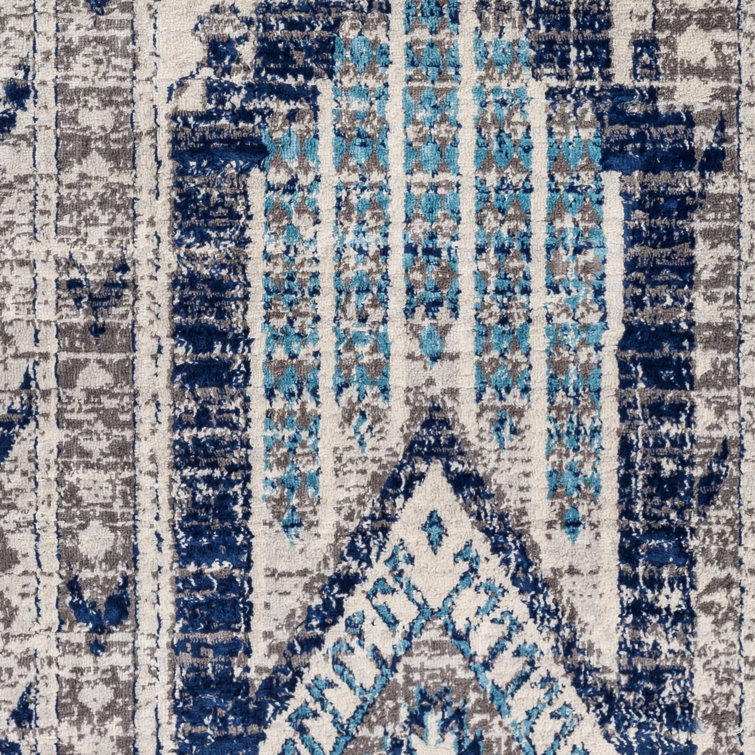 Gray and Blue Rectangular Synthetic Washable Rug 8' x 10'