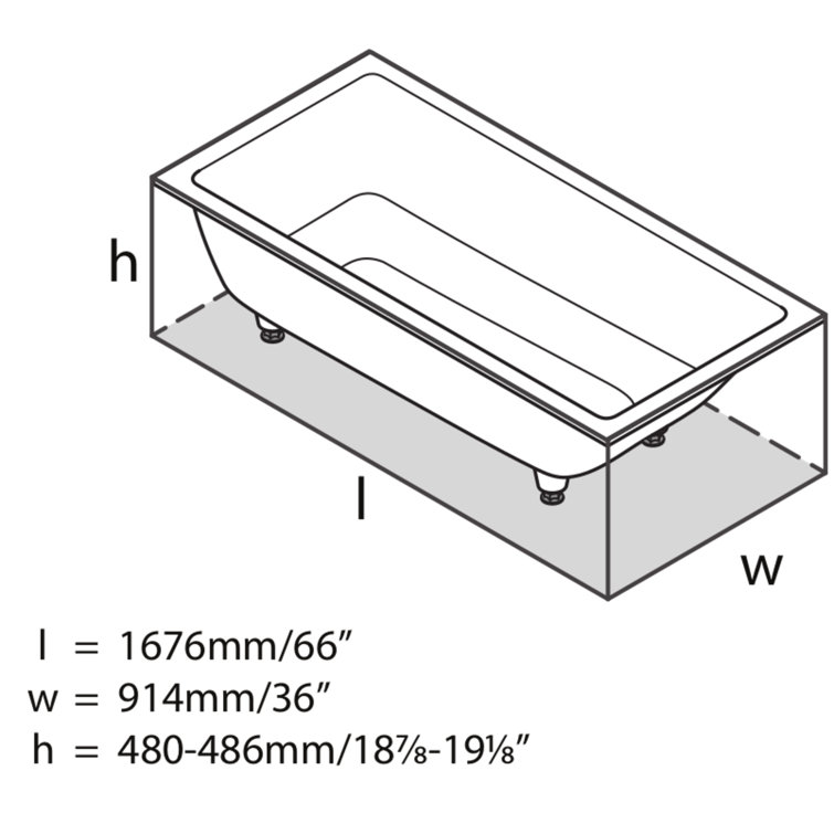 Kaldera 66" White Acrylic Rectangular Drop-In Bathtub