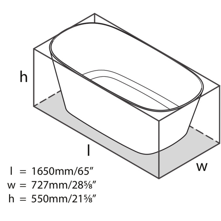 Gloss White Acrylic 65" Freestanding Oval Soaking Bathtub