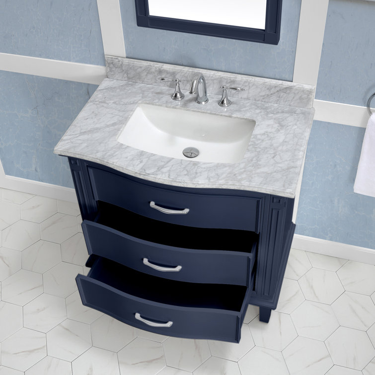 Midnight Blue 36'' Single Vanity with Carrara Marble Top