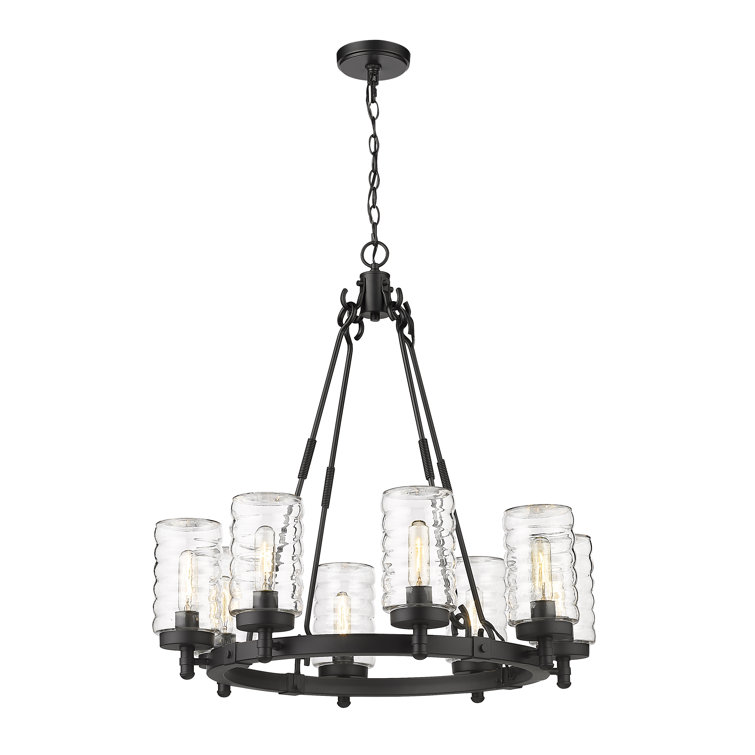 Matte Black 29" Steel Outdoor Chandelier with Clear Glass Shades