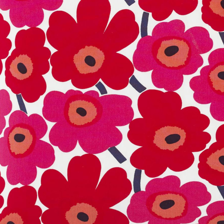 Marimekko Red Floral Cotton Percale Full Sheet Set
