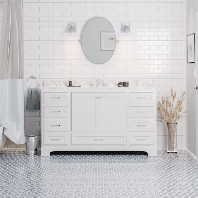 White 60'' Single Bathroom Vanity with Carrara Marble Top