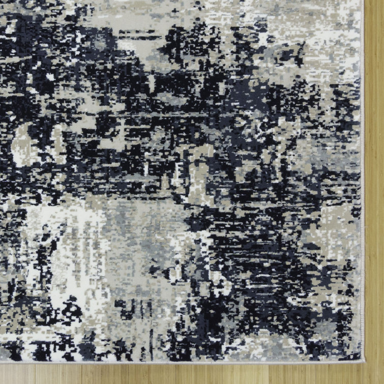 Ivory and Navy Abstract 5' x 7' Synthetic Area Rug