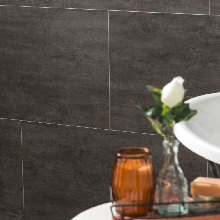 Ashen Slate Gray Vinyl Tile Shower Kit with Interlocking Design