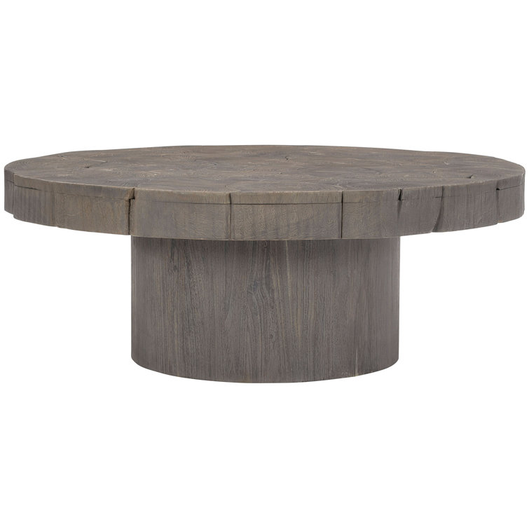 Gray Round Teak Wood Coffee Table with Storage