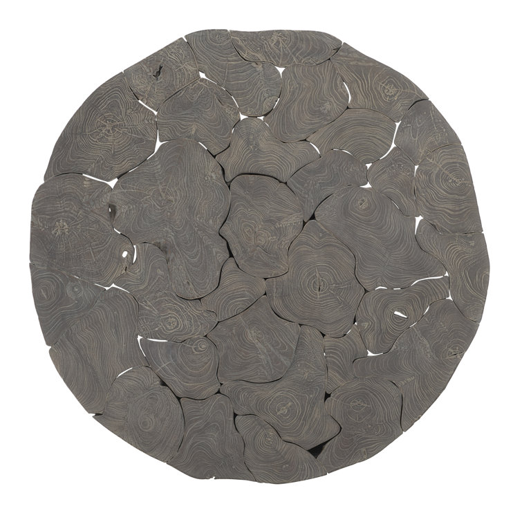 Gray Round Teak Wood Coffee Table with Storage