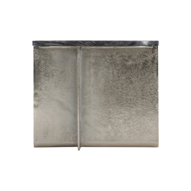 Transitional Black Forest Marble and Shiny Nickel Oval End Table