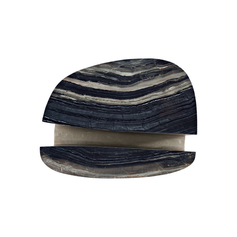 Transitional Black Forest Marble and Shiny Nickel Oval End Table