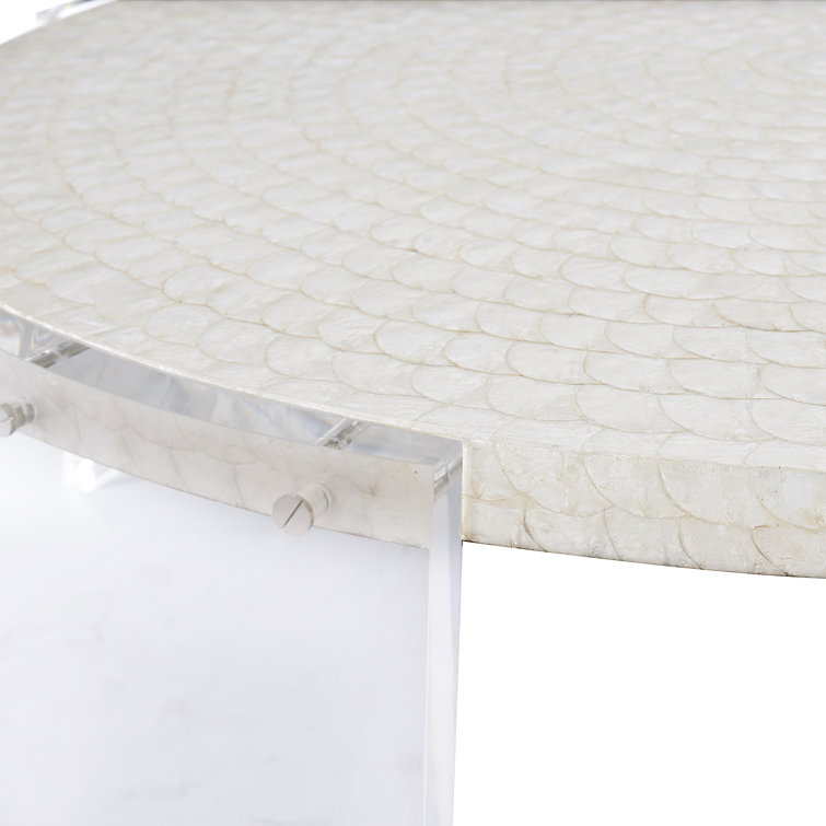 Transitional Off-White Round Acrylic Coffee Table with Storage