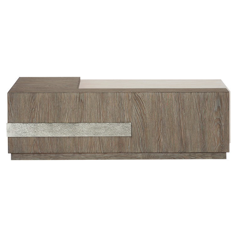 Ellis Transitional Rectangular Coffee Table in Brown with Silver Metal Band