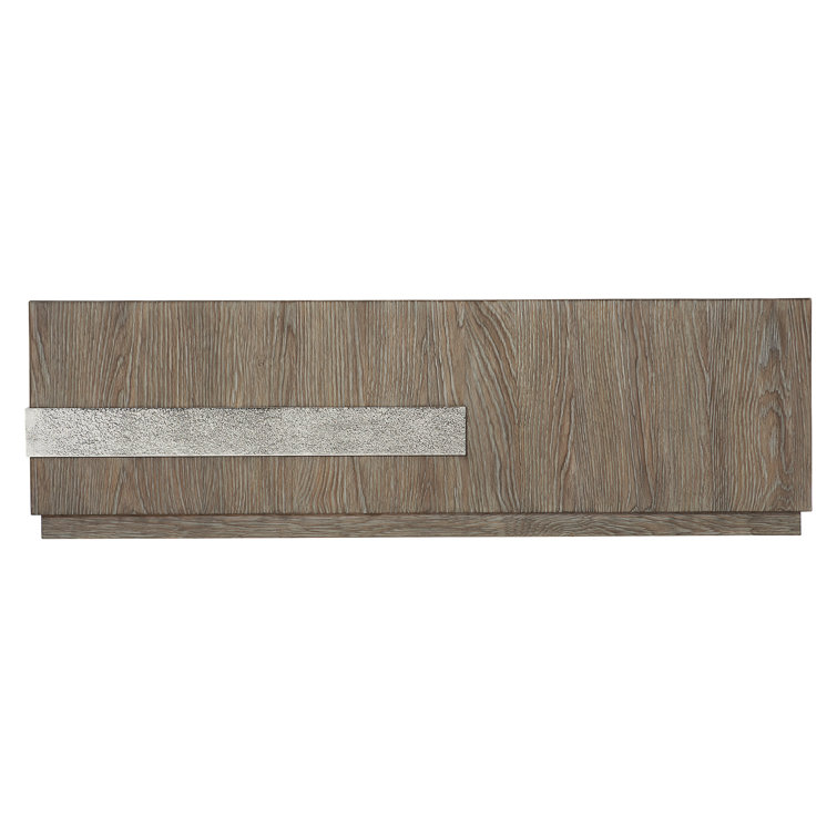 Ellis Transitional Rectangular Coffee Table in Brown with Silver Metal Band