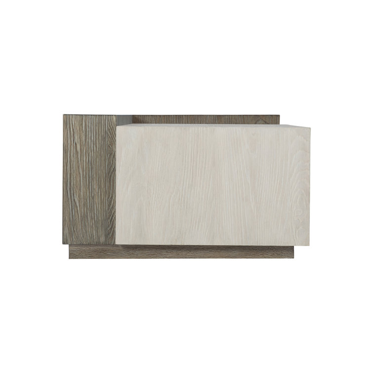 Ellis Transitional Rectangular Coffee Table in Brown with Silver Metal Band