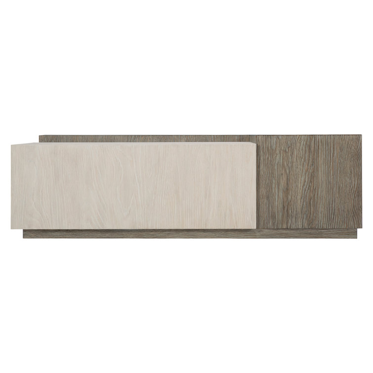 Ellis Transitional Rectangular Coffee Table in Brown with Silver Metal Band