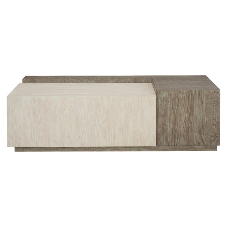 Ellis Transitional Rectangular Coffee Table in Brown with Silver Metal Band