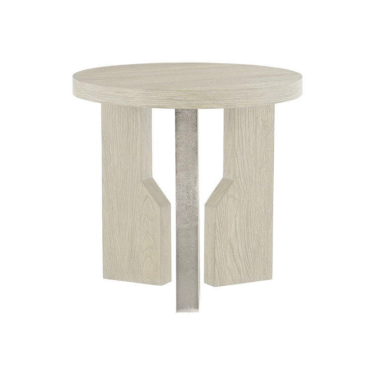 Transitional Cream Round Wood & Metal Side Table, 26"