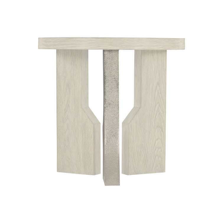 Transitional Cream Round Wood & Metal Side Table, 26"