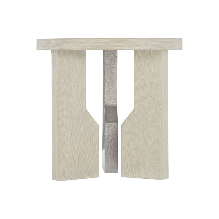 Transitional Cream Round Wood & Metal Side Table, 26"
