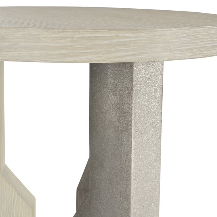 Transitional Cream Round Wood & Metal Side Table, 26"