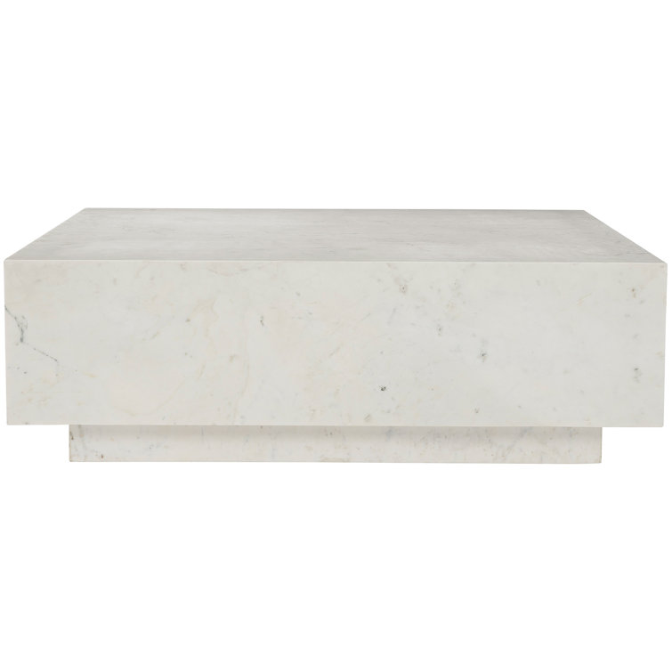 Transitional Banswara Marble Square Coffee Table with Casters